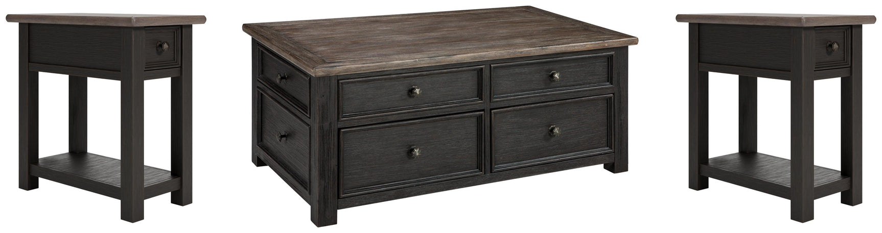 Tyler Grayish Brown/black Creek Coffee Table With 2 End Tables PKG010344 - T736-20 | T736-107 | T736-107 - Ella Furniture