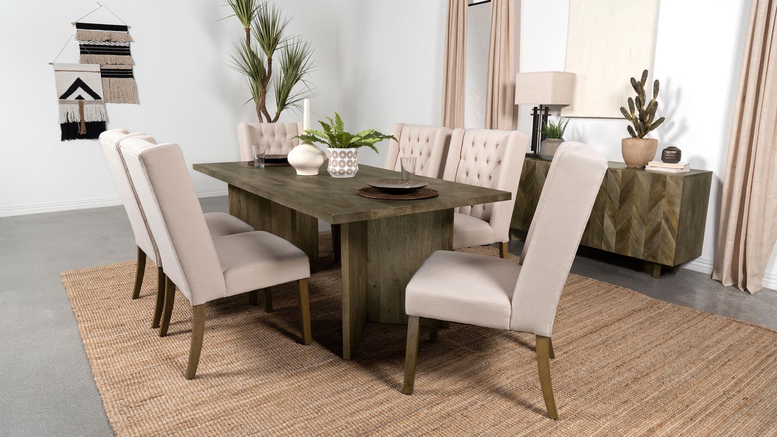 Tyler Rectangular Double V-leg Dining Table Mango Brown 130511 - Ella Furniture