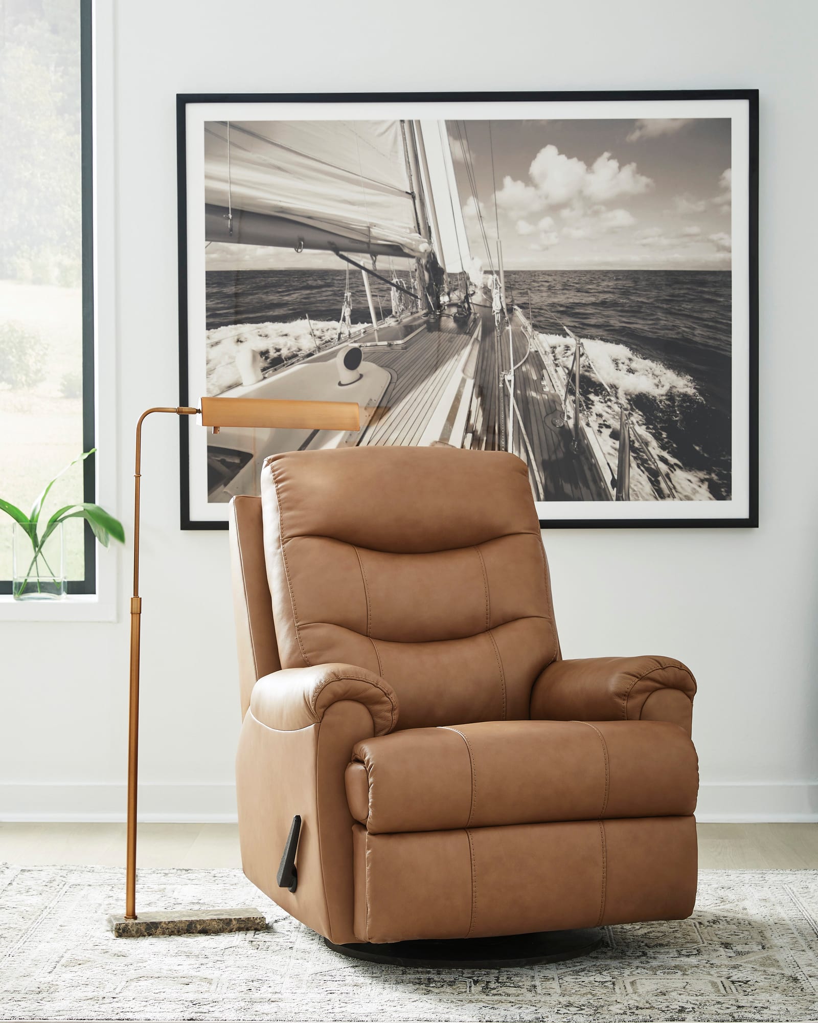 Ulsa Light Brown Top Grain Leather Swivel Recliner from Ella Furniture