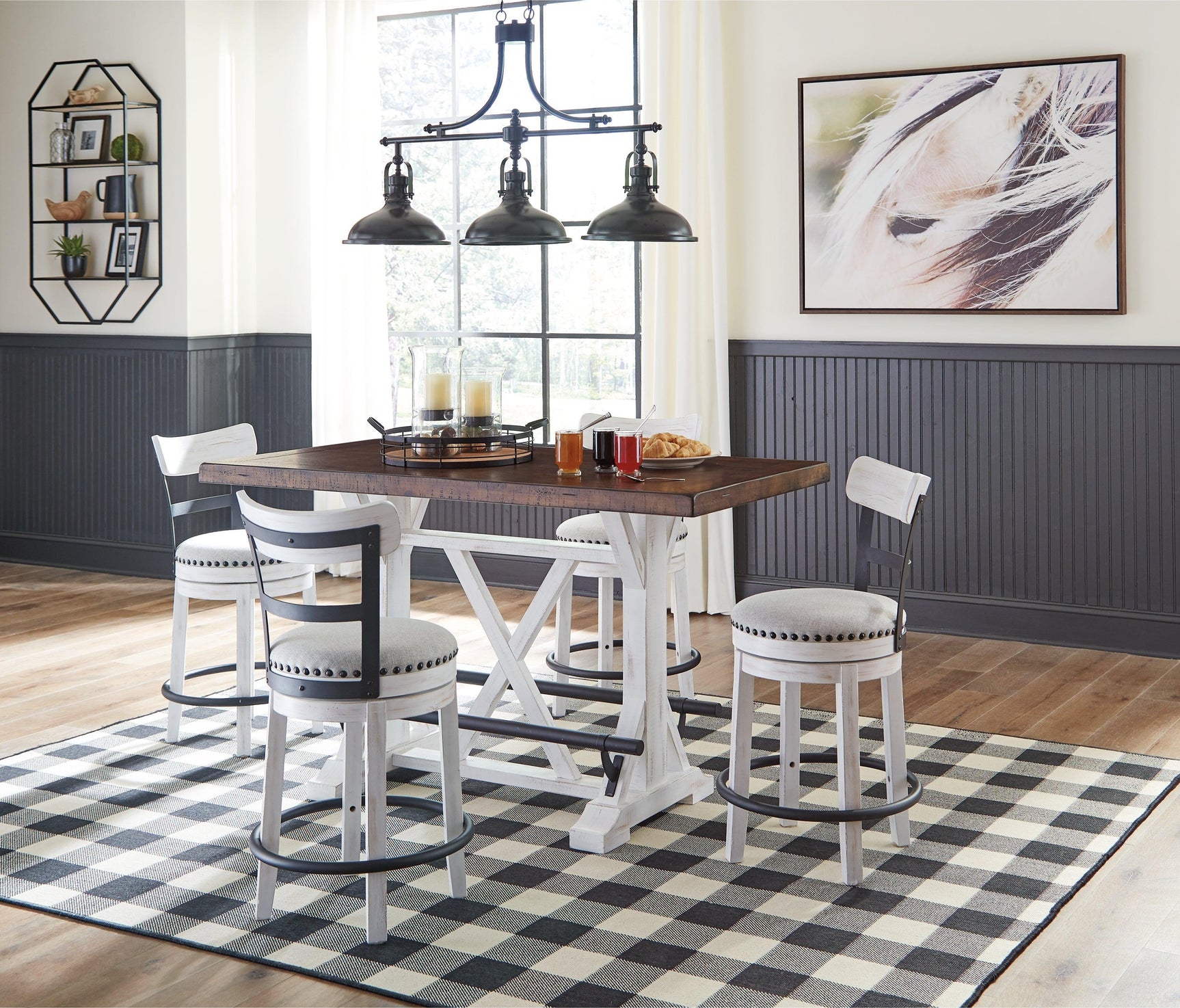 Valebeck White Counter Height Dining Table And 4 Barstools - Ella Furniture