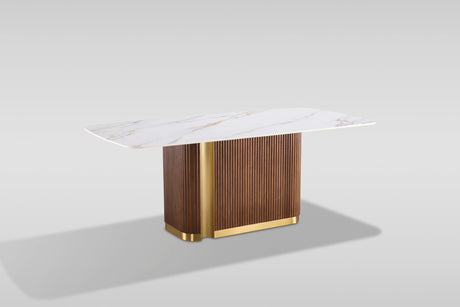 Valente Dining Set in White Sintered Stone and Walnut with Fluted Wood view 8