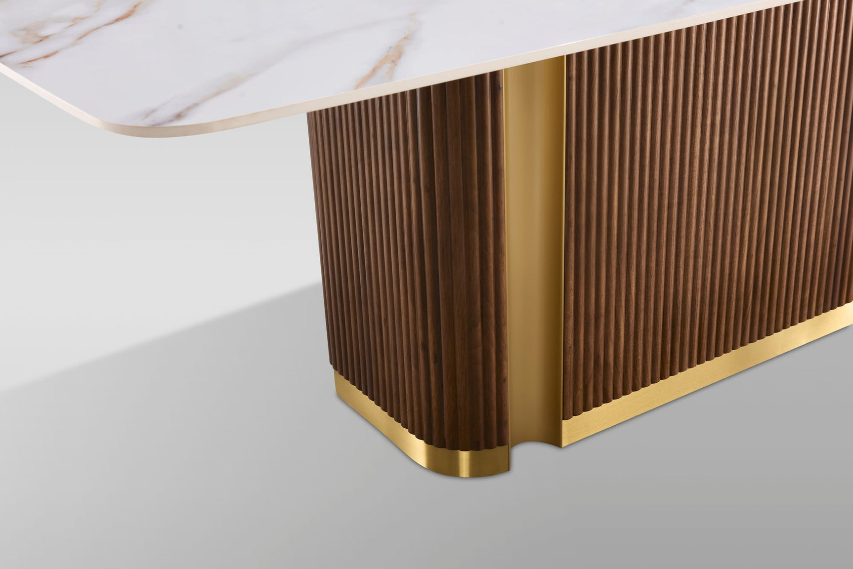 Valente Dining Set in White Sintered Stone and Walnut with Fluted Wood view 9