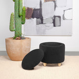 Valia Faux Sheepskin Upholstered Round Storage Ottoman Black 910227 - Ella Furniture