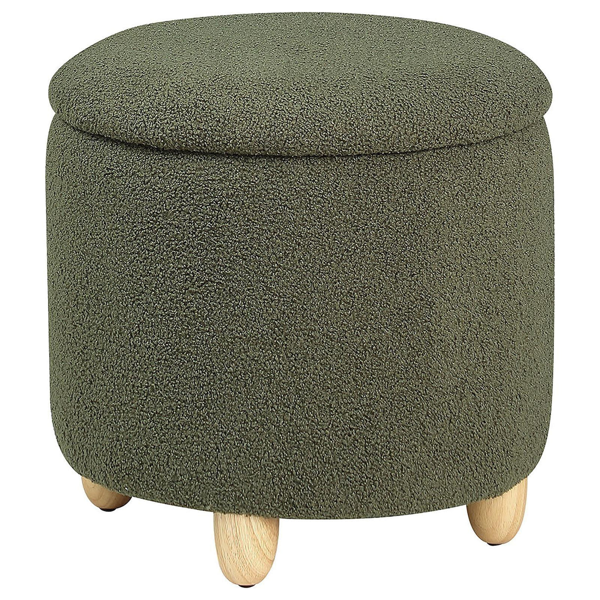 Valia Faux Sheepskin Upholstered Round Storage Ottoman Green 910228 - Ella Furniture