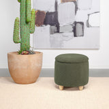 Valia Faux Sheepskin Upholstered Round Storage Ottoman Green 910228 - Ella Furniture