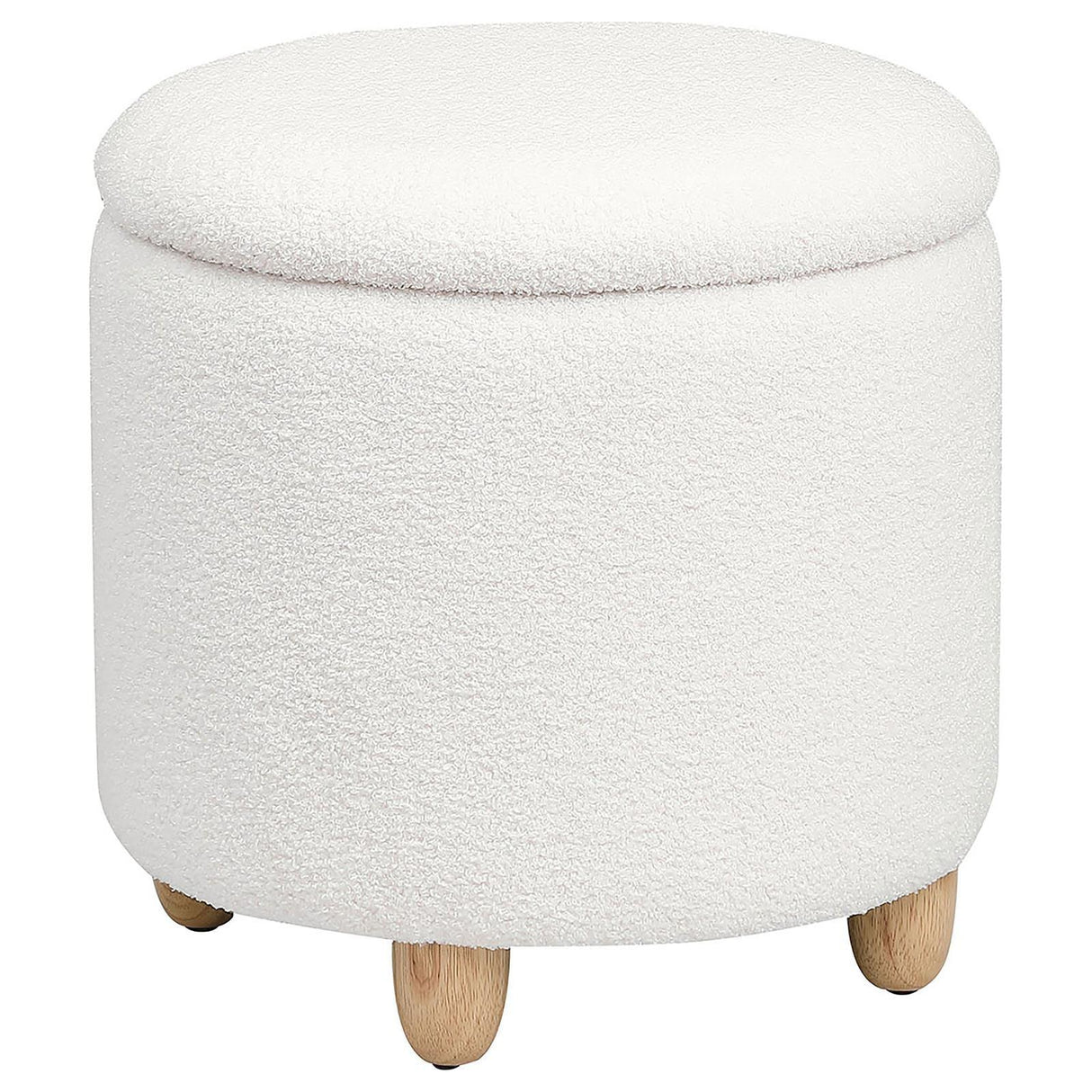 Valia Faux Sheepskin Upholstered Round Storage Ottoman Ivory 910229 - Ella Furniture