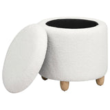 Valia Faux Sheepskin Upholstered Round Storage Ottoman Ivory 910229 - Ella Furniture