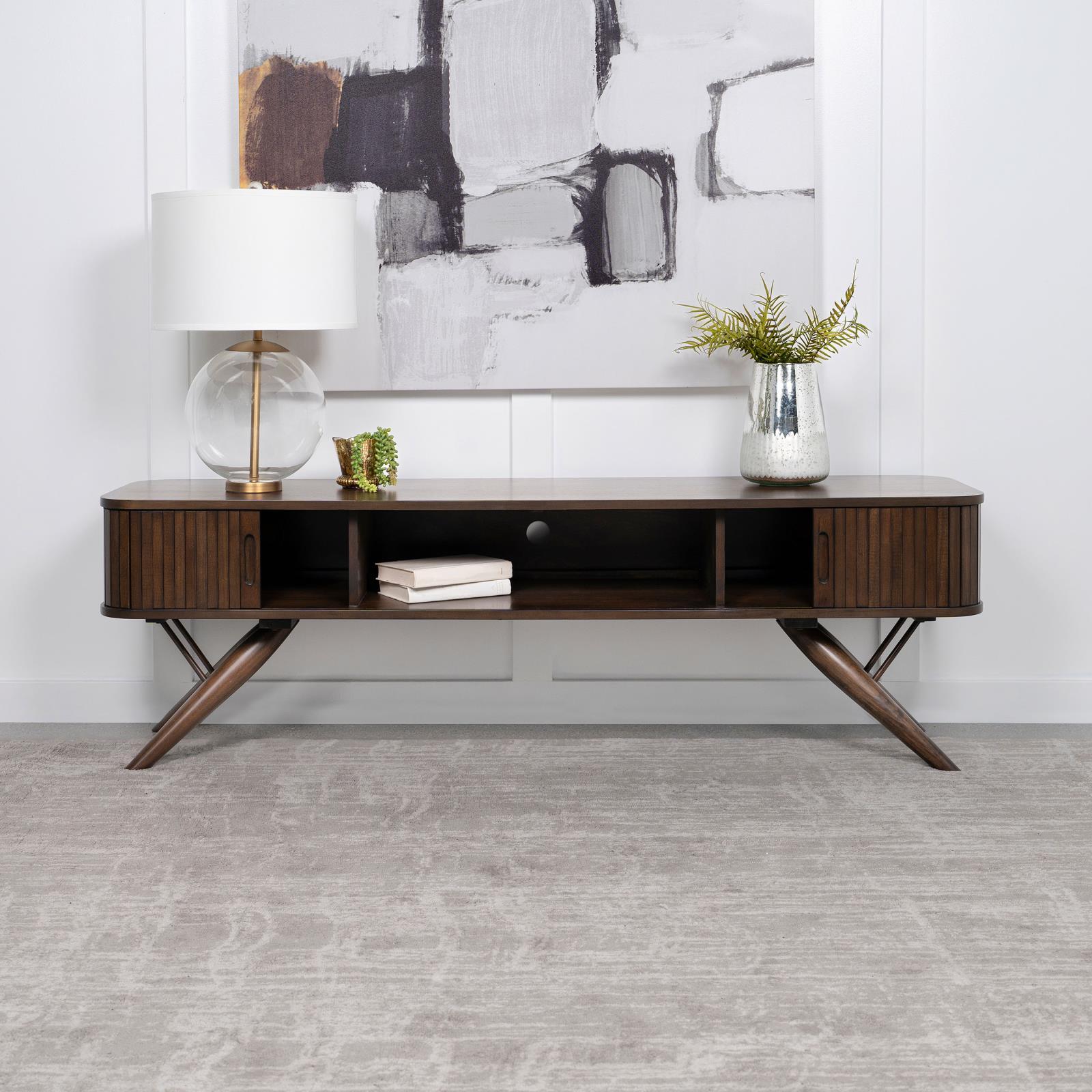 Valna Rectangular 71" Tv Stand With Sliding Doors Walnut 701713 - Ella Furniture