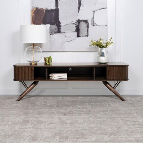 Valna Rectangular 71" Tv Stand With Sliding Doors Walnut 701713 - Ella Furniture