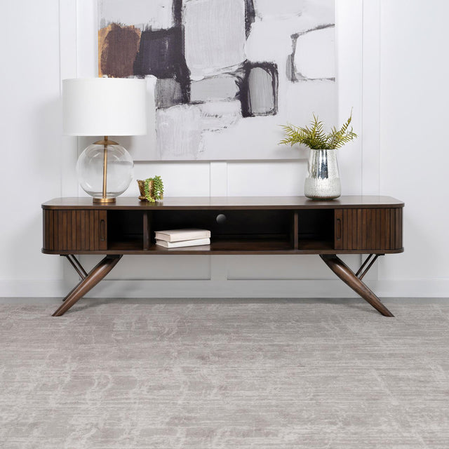 Valna Rectangular 71" Tv Stand With Sliding Doors Walnut 701713 - Ella Furniture
