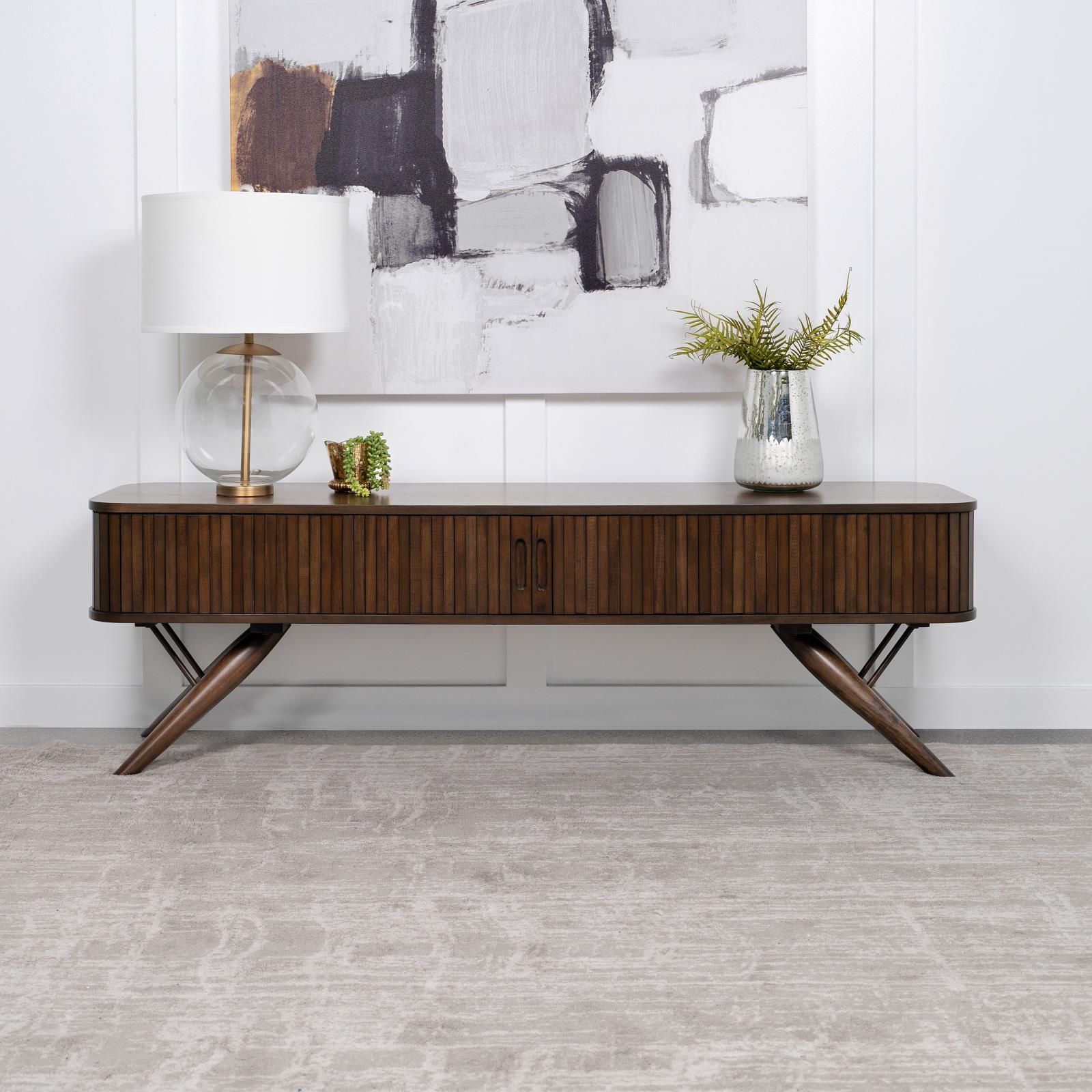 Valna Rectangular 71" Tv Stand With Sliding Doors Walnut 701713 - Ella Furniture