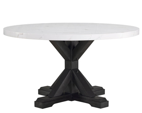 Vance Gray/White Modern Solid Wood Marble Top Fabric Upholstered Round Dining Room Set - Ella Furniture