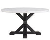 Vance Gray/White Modern Solid Wood Marble Top Fabric Upholstered Round Dining Room Set - Ella Furniture
