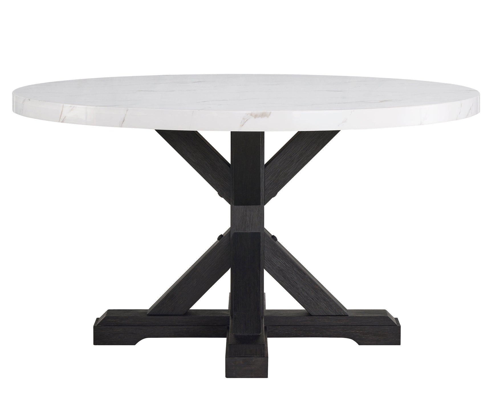 Vance Gray/White Modern Solid Wood Marble Top Fabric Upholstered Round Dining Room Set - Ella Furniture