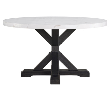 Vance Gray/White Modern Solid Wood Marble Top Fabric Upholstered Round Dining Room Set - Ella Furniture