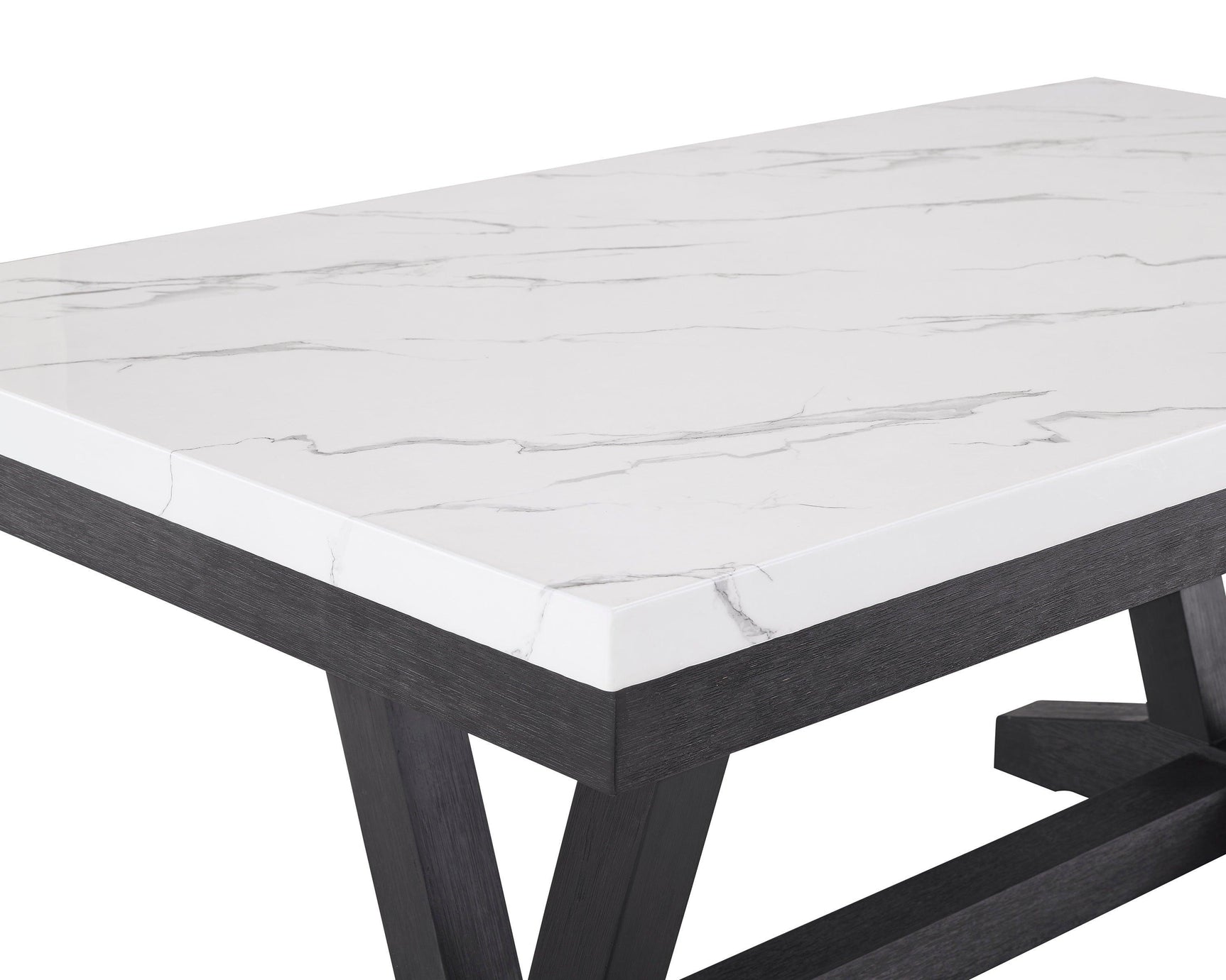 Vance Gray/White Modern Solid Wood Marble Top Fabric Upholstered Tufted Dining Room Set - Ella Furniture