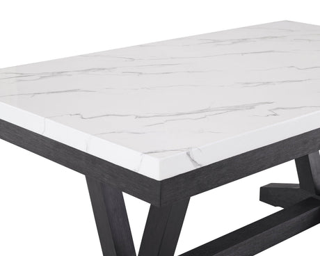 Vance Gray/White Modern Solid Wood Marble Top Fabric Upholstered Tufted Dining Room Set - Ella Furniture