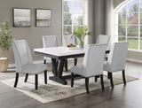 Vance Gray/White Modern Solid Wood Marble Top Fabric Upholstered Tufted Dining Room Set - Ella Furniture