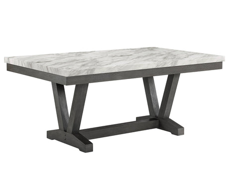 Vance White-Gray Faux Marble Fabric Seat Rectangular Dining Room Set - Ella Furniture