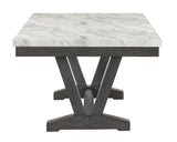 Vance White-Gray Faux Marble Fabric Seat Rectangular Dining Room Set - Ella Furniture