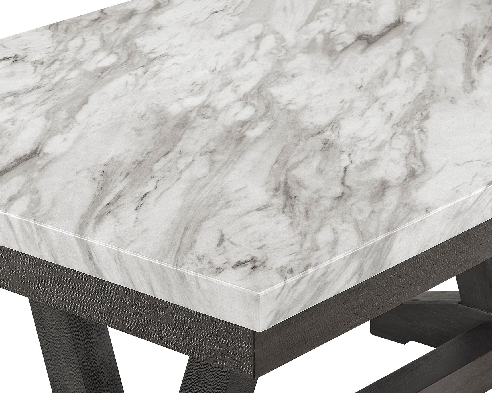 Vance White-Gray Faux Marble Fabric Seat Rectangular Dining Room Set - Ella Furniture