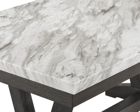 Vance White-Gray Faux Marble Fabric Seat Rectangular Dining Room Set - Ella Furniture