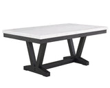 Varley/Vance White Modern Solid Wood Marble Top Fabric Upholstered Dining Room Set - Ella Furniture