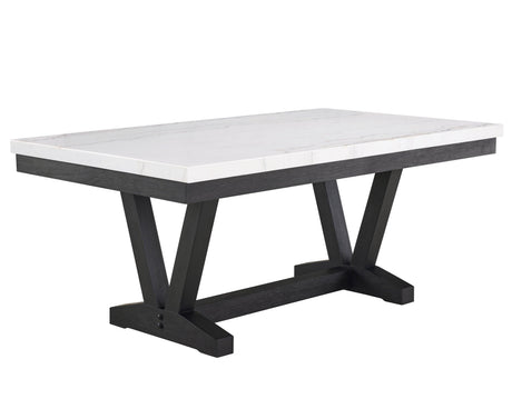 Varley/Vance White Modern Solid Wood Marble Top Fabric Upholstered Dining Room Set - Ella Furniture
