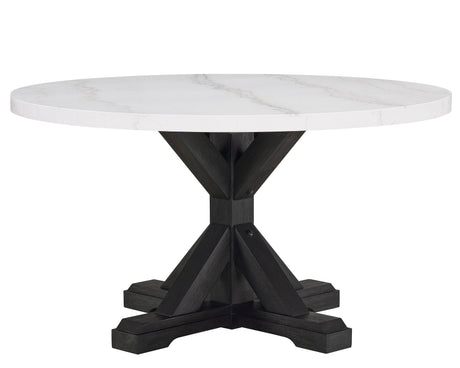 Varley/Vance White Solid Wood Marble Top Fabric Upholstered Round Dining Room Set - Ella Furniture