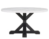 Varley/Vance White Solid Wood Marble Top Fabric Upholstered Round Dining Room Set - Ella Furniture