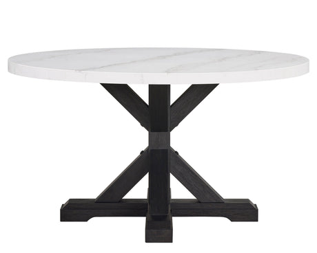 Varley/Vance White Solid Wood Marble Top Fabric Upholstered Round Dining Room Set - Ella Furniture