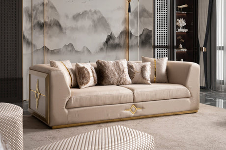Vega Sofa, Loveseat, and Chair Set with Textured Upholstery and Gold Accents view 3