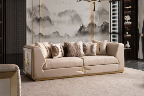 Vega Sofa, Loveseat, and Chair Set with Textured Upholstery and Gold Accents view 4