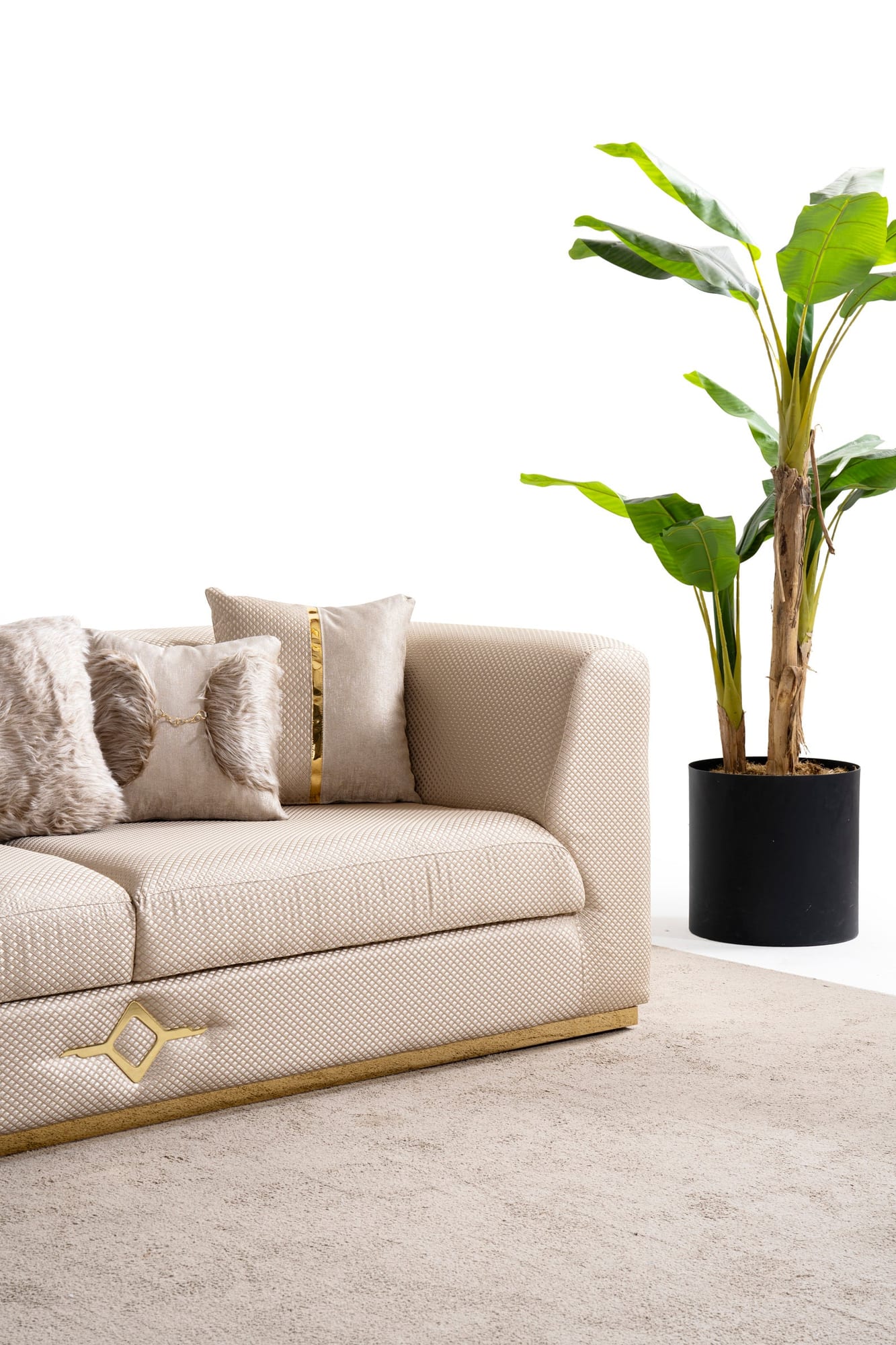 Vega Sofa, Loveseat, and Chair Set with Textured Upholstery and Gold Accents view 9