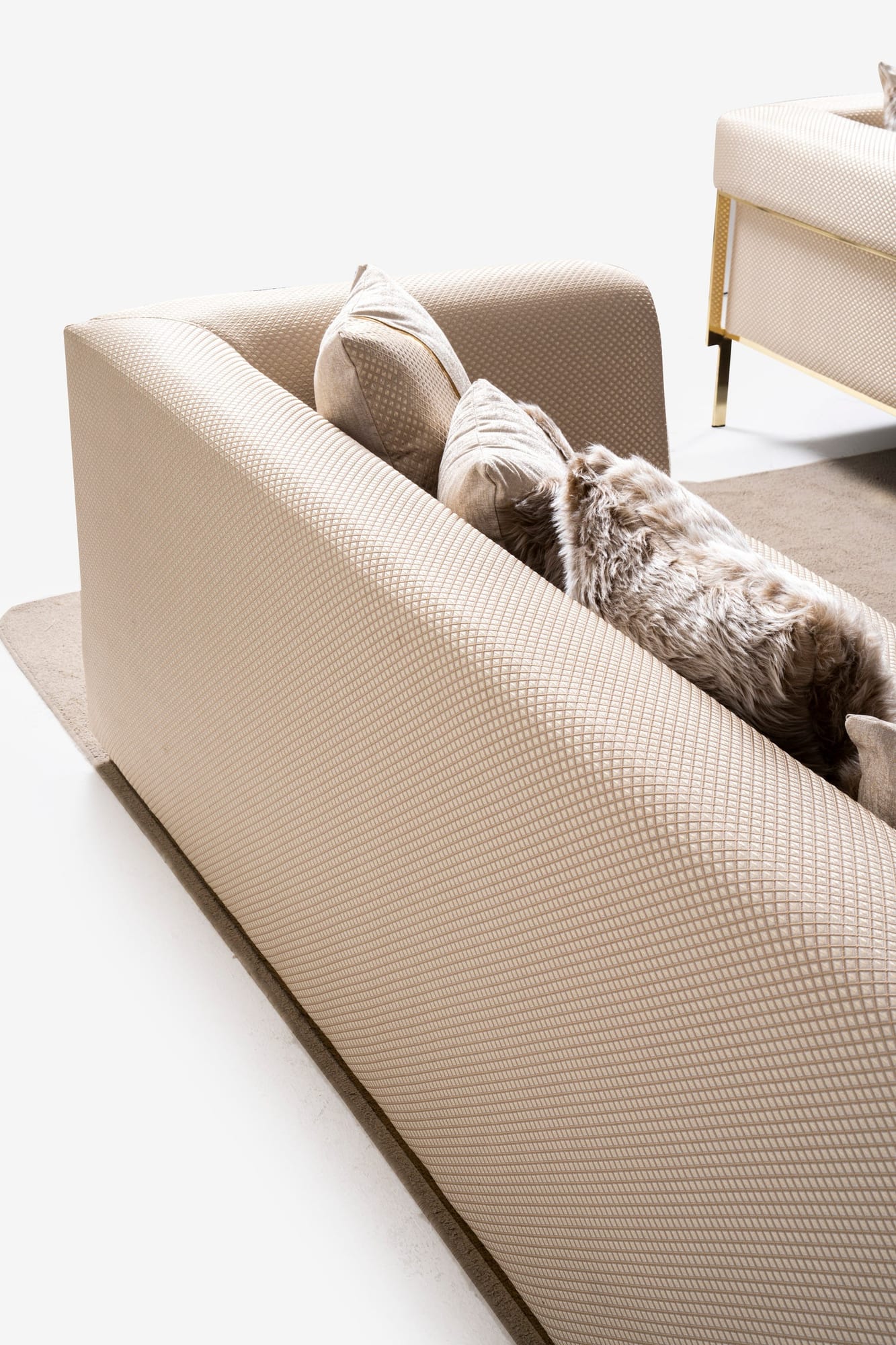 Vega Sofa, Loveseat, and Chair Set with Textured Upholstery and Gold Accents view 10