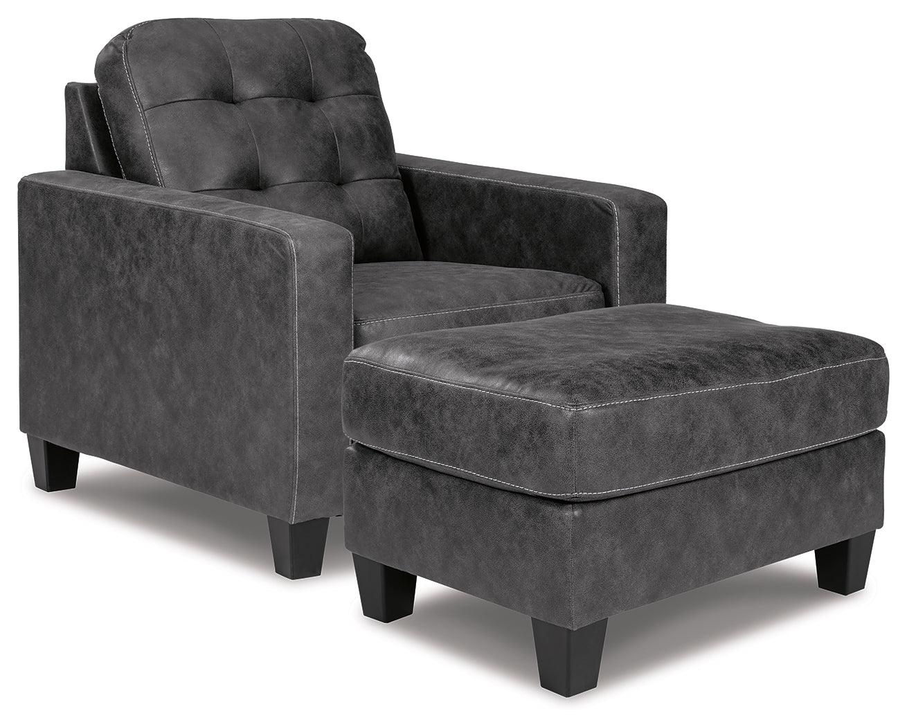 Venaldi Gunmetal Chair And Ottoman - Ella Furniture