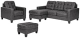 Venaldi Gunmetal Sofa Chaise, Chair, And Ottoman - Ella Furniture