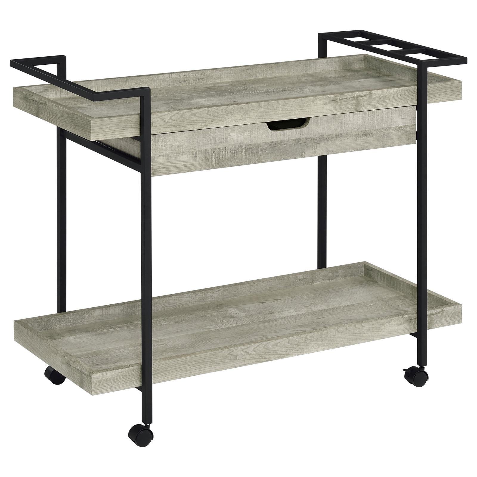 Ventura 2-Tier Bar Cart With Storage Drawer Grey Driftwood 181005 - Ella Furniture