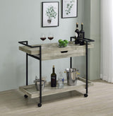 Ventura 2-Tier Bar Cart With Storage Drawer Grey Driftwood 181005 - Ella Furniture
