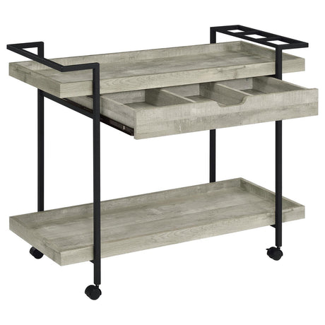Ventura 2-Tier Bar Cart With Storage Drawer Grey Driftwood 181005 - Ella Furniture