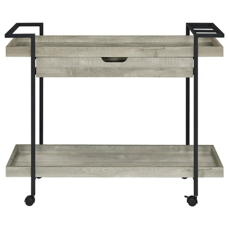 Ventura 2-Tier Bar Cart With Storage Drawer Grey Driftwood 181005 - Ella Furniture