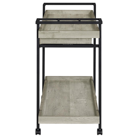 Ventura 2-Tier Bar Cart With Storage Drawer Grey Driftwood 181005 - Ella Furniture