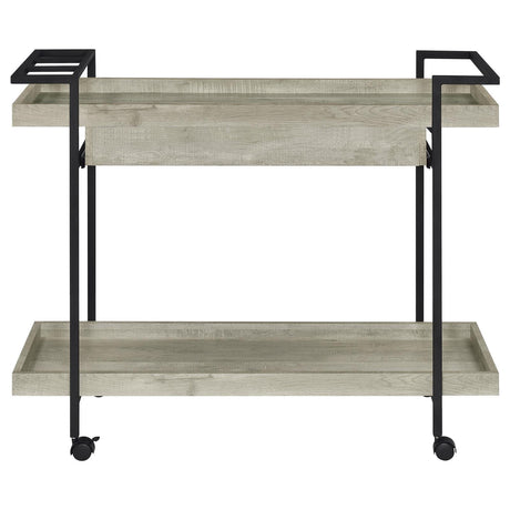 Ventura 2-Tier Bar Cart With Storage Drawer Grey Driftwood 181005 - Ella Furniture