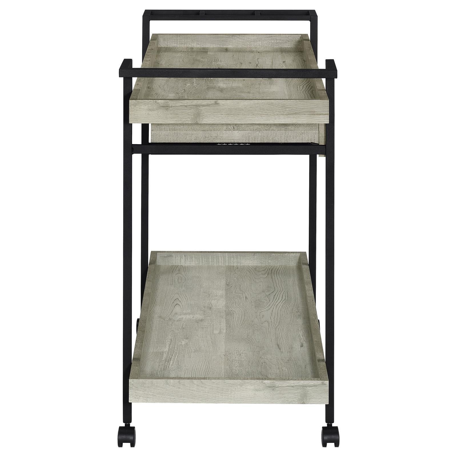 Ventura 2-Tier Bar Cart With Storage Drawer Grey Driftwood 181005 - Ella Furniture