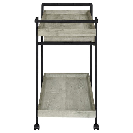 Ventura 2-Tier Bar Cart With Storage Drawer Grey Driftwood 181005 - Ella Furniture