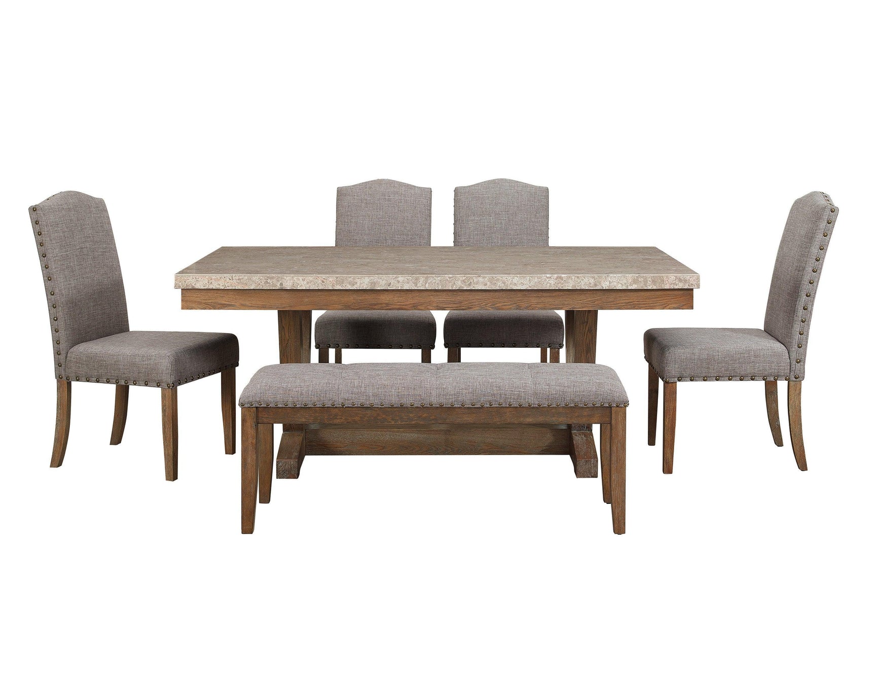 Vesper Brown/Gray Marble Rectangular Transitional Wood And Veneers Dining Room Set - Ella Furniture