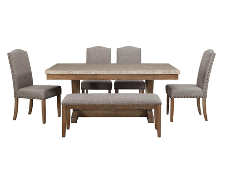 Vesper Brown/Gray Marble Rectangular Transitional Wood And Veneers Dining Room Set - Ella Furniture