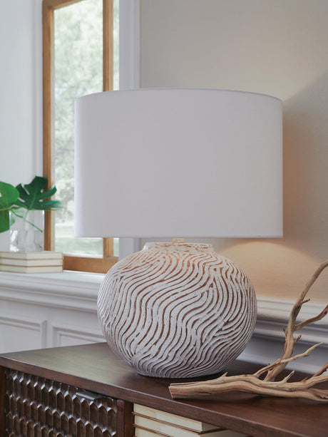 Vien Distressed White Table Lamp from Ella Furniture