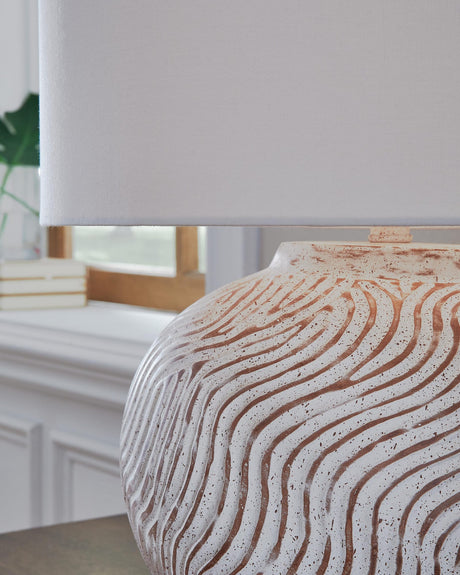 Vien Distressed White Table Lamp detail view