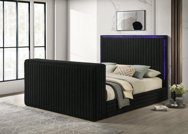 Villa Black Uphosltered LED Platform King Bed